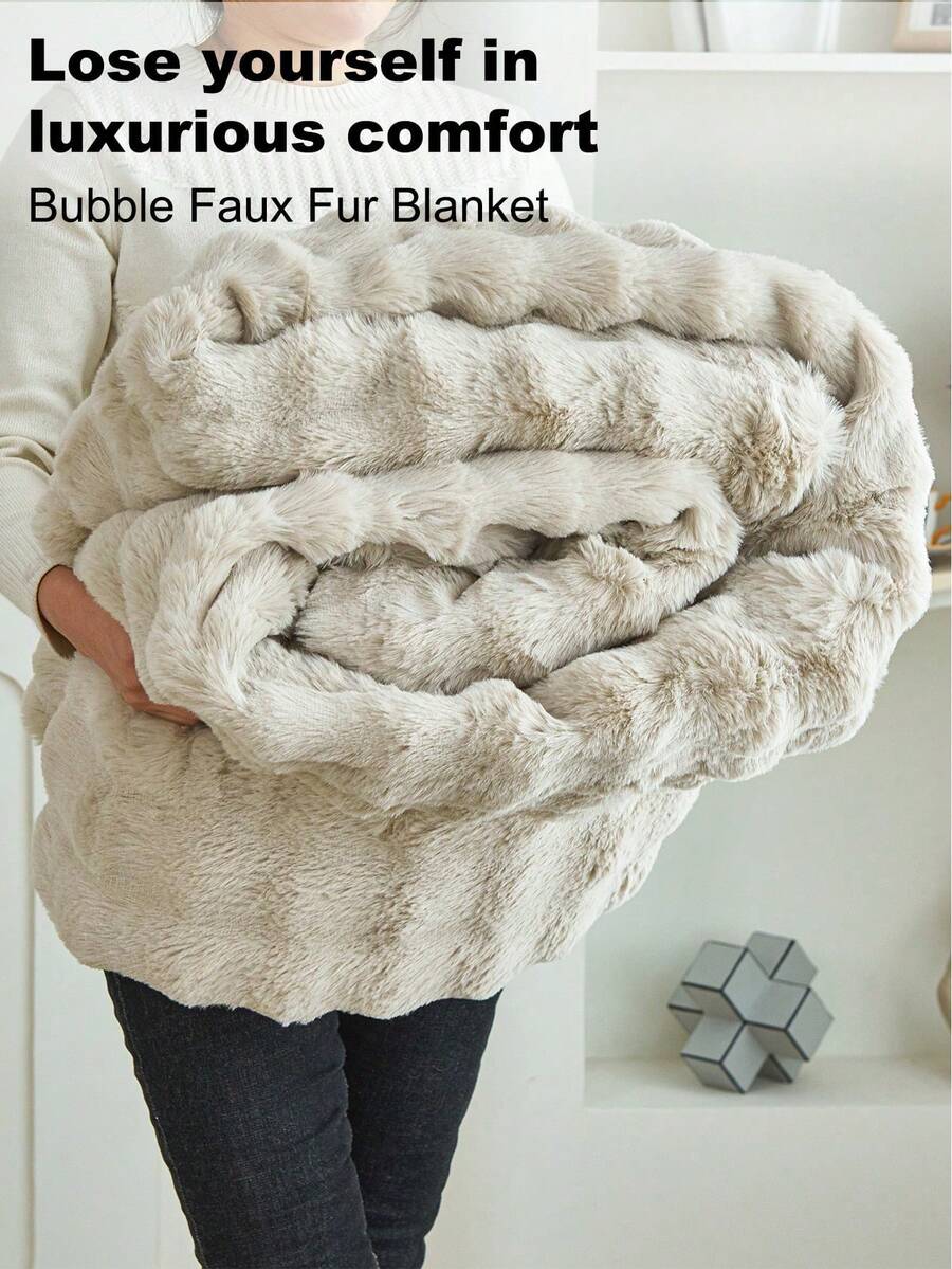 1 件卡其色双面舒适仿兔毛毛绒毯，柔软温暖仿毛皮奢华风格毯子，适用于客厅、卧室和沙发多用途，大号双人床特大号豪华蓬松长毛绒毯床上用品毯子柔软舒适沙发毯子，适用于家庭， - 卡其色 - 查看 1