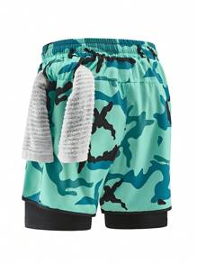 WASSUP OTHER Pantalones cortos informales de camuflaje con cordón en la cintura para hombres, aptos para vacaciones, playa o entrenamiento deportivo