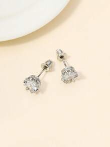 1 Pair Fashionable Crown Crystal Zirconia Micro-Inlaid Stud Earrings, Versatile For Daily Wear And Parties, All Seasons