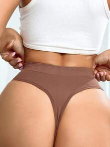 5 件装女式高腰无缝丁字裤，性感 T 型背心，适合加大码健身 - 彩色 - 查看 3