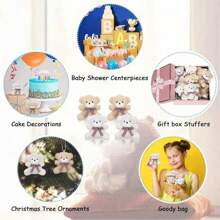 Babyparty Gastgeschenke, mini Plüsch Bär Schlüsselanhänger mit Dankeskarten in Organzabeutel mit Bindfaden für Baby-, Braut-Babyparty, Hochzeitsfeier Gastgeschenke