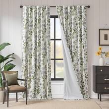 Jinchan Linen Curtains Floral Curtain For Living Room 84 Inch Long Dark Green French Back Tab Light Filtering Toile Print Farmhouse Bedroom Curtains Window Drapes Set 2 Panels - 彩色 - 查看 2