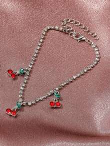 1pc Fashion Bling Crystal Rhinestone Tennis Chain Cherry Anklet For Women Summer Daily Wear - Multicolor - View 7