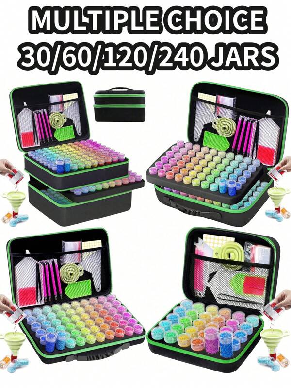 Diamond Paint Storage Box, Container, 30/60/120/240 Slot Bead Storage Box With 5D Diamond Paint Accessories And Tools, As Well As Shock Resistant Jars For Jewelry, Beads, Rings, Ornaments, Glitter, And Rhinestones