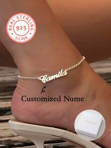 1 Pc Of Custom Name Anklet For Women - 925 Sterling Silver Ankle Bracelet - Beachy Summer Jewelry - Personalized Bridesmaid Gift Idea - Multicolor - View 3
