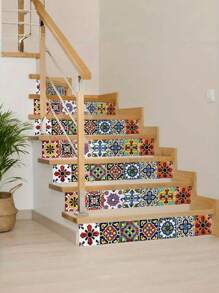 33pcs/Set Bohemian Floral Wall Stickers & Mural, 4x4 Inch Matte Ceramic Tile Decals, Floral Theme Peel And Stick, For Kitchen Backsplash, Bathroom, Fireplace Decor, Multi-Surface, Single Use Room Decor Wall Decor