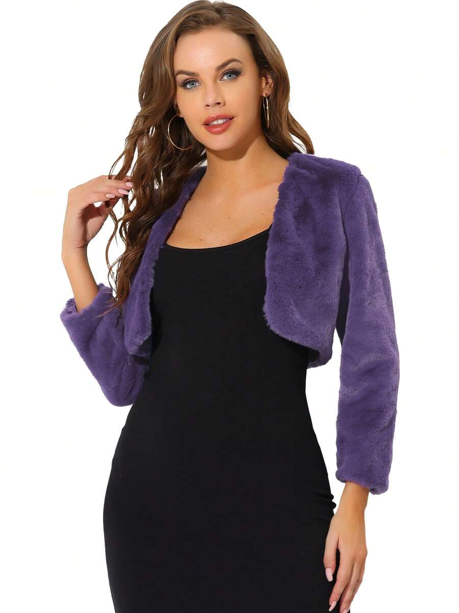 Women's Evening Shrug Wedding Gown Fuzzy Formal Fluffy Bolero Jacket - 紫色 - 查看 1