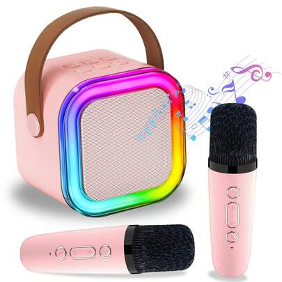 Macchina per karaoke con 2 microfoni senza fili, sistema audio ad alta attenuazione e batteria ad alte prestazioni da 3,7V, macchina per karaoke portatile adatta per raduni familiari di adulti e bambini