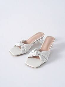 女士高跟凉鞋，夏季新款，透明低跟拖鞋，时尚粉色水晶粗跟方头鞋，圣诞节冬季圣诞礼物 - 白色 - 查看 7