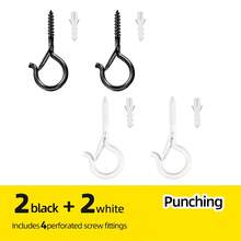 meike 2pcs Q-Shape No-Drill Hanging Hooks, Latch, Windproof Screws, For Suspending Outdoor String Lights, Ceiling, Plants, Christmas Lights And Patio Lamps, 2.2 Inch, Black And White, With Pre-Adhesive Screws - 2 Pack - View 19