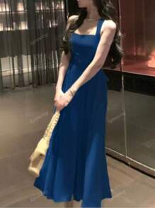 Vestido elegante de dama de honor de línea A con cordones ajustados, sin mangas, unicolor, para fiesta, graduación, midi, para mujer en primavera y verano, de Francia