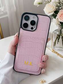1pc Personalized Pocket Faux Crocodile Texture Faux Leather Phone Case, Letter Print Phone Case With Card Slot, Back To School Supplies, Back To School Season Must-Haves, Shell Material, Suitable For Primary And Secondary School Students, College Students, Teenagers, Teacher Gifts, Middle School Students, College Freshmen, Etc. - Black - View 5