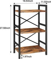 Bookshelf, 3 Tier Industrial 1Bookcase, Metal Small Bookcase, Rustic Etagere Book Shelf Storage Organizer For Living Room, Bedroom, And Home Office(Rustic Brown) Patent Pending D 29873033    8 - 灰色 - 查看 9