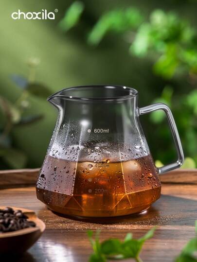 choxila 1pc Coffee Server For Pour Over Coffee Maker, Glass Coffee Carafe, Diamond Shape Clear Coffee Pot With Lid School Supplies Back To School
