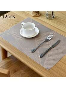 1/4/8/12 件不对称条纹矩形餐垫，耐热防滑可水洗 PVC 餐桌垫，适用于厨房、餐厅 - 彩色 - 查看 7