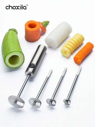 choxila 1 Set Stainless Steel Vegetable Drill, Fruit Corer And Veggie Spiralizer, Ergonomic Handle With 4 Sizes For Coring And Hollowing Out Zucchini, Potatoes, Carrot, Apple