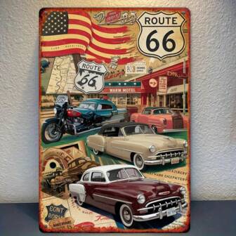 1 st vintage metallskylt med Route 66, 20,32x30,48 cm retro amerikansk vägresa väggkonst, klassisk bildekor för garage, mångsidig järnplakett, ingen elektricitet behövs, enkel montering