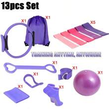 13-Piece Yoga & Fitness Set, Home Gym & Yoga Equipment Accessories Including Yoga Rings, Yoga Balls, 5 Resistance Bands, Stretch Straps, Yoga Socks, Yoga/Fitness Gift Storage Bag For Women, Advanced Training Combo For Core Strengthening And Flexibility Enhancement