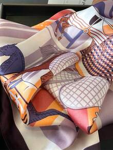 1pc 70*70cm Square Scarf Women Bandana Satin Scarf Print Bag Scarves Head Band Fashion Lady Hair Shawl Wrap Female Neckerchief Hijab - Purple Horse B - View 3