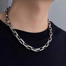 1pc Fashionable & Minimalist Thick Chain Necklace For Men, Industrial & Vintage Style Thick Cuban Link Necklace, Unisex Titanium Steel Choker Necklace, Length 50cm, Width 0.9cm