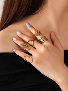 1pc Fashionable Elegant Geometry Pattern Stainless Steel Chunky Rings For Women Daily And Wedding Wear Holiday Gift Adjustable Open Ring Stackable Band Statement Jewelry