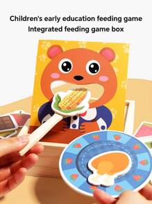 Juego de alimentación Montessori de madera - Actividades de habilidades motoras finas para niños pequeños de 1 a 3 años, interacción entre padres e hijos, juguetes educativos de aprendizaje temprano, juego sensorial para bebés (Rompecabezas de comida de animales)