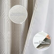 Beige And Black% Blackout Geometric Pattern Curtains, 52 Inch Wide 96 Inches Long 2 Panels, Thermal Insulated Noise Reducing Anti-Rust Grommet Drapes Bedroom Living Room,, Modern Style, Energy-Efficient - 米色和銀色 - 查看 5