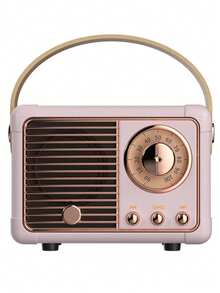 Retro Bluetooth Speaker, Vintage Wireless Speaker With Crystal Clear Stereo Sound And Deep Bass, Portable Small Speaker For Home Decor, Bedroom, Office, Outdoor, Perfect Birthday, Christmas, Father's Day, Mother's Day Gifts For Women, Men, Teens, Kids (Beige) - Pink - View 2