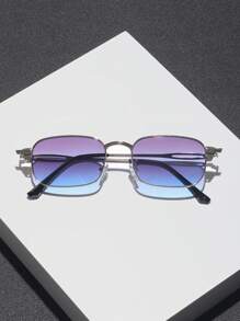 1pc Men Square Frame Punk Hollow Out Design Metal Fashion Glasses For Outdoor Travel Rave Party Driving Accessories For Summer Beach Vacation,Outdoor,Travel