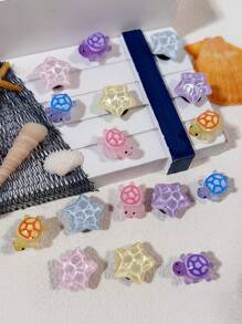 16pcs Cute Casual (4 Colors Turtles, Wavy Star) Shoe Clips, DIY Decorations, Multi-Functional Accessory For Women's Sandals, Slippers, Beach Bags - Perfect Gift For Festivals And Special Occasions