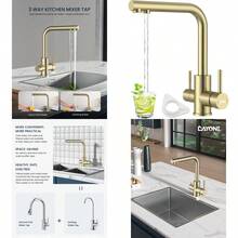 Modern Brushed Gold Water Filter Tap With 3Way Triflow Design Stainless Steel 360 Swivel Kitchen Faucet Dual Lever For Efficient Drinking Water Dispensing G1 2 Thread - 255btg - View 1