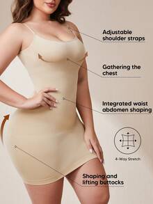 Women's Plus Size Tummy Control Dress Seamless Shapewear Slip Dress Adjustable Strap Shapewear Skirt - Apricot - View 2