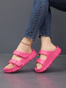 2025 New European And American Style Casual Comfortable Outdoor Slides, Punk Basic Preppy Buckle Design
