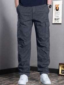 1pc Teen Boy Casual Loose Fit Cargo Pants, Straight Leg, Outdoor Sports, Suitable For Spring & Autumn - Dark Grey - View 3