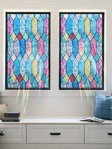 1卷彩虹摩洛哥风格隐私窗膜，3D彩色静电吸附可移除乙烯基门贴，防紫外线隔热，无胶，适用于家居装饰（17.53英寸*118英寸），适合客厅、圣诞派对、LPS圣诞背景等。 - 彩色 - 查看 24