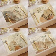 1pc/4pcs/6pcs Everyday Decor Placemats, Floral Leaf Linen Placemats, Stain Resistant Placemats, Suitable For Home, Dining Room And Restaurant, Tabletop Decoration, Home Goods
