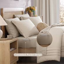 Solid Comforter Set - 7 Pieces Bed In A Bag Bedding Sets With Comforters, All Seasons Down Alternative Comforter With Sheets, Pillowcases & Shams - Màu be - Xem 4