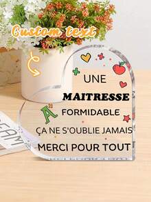 Customized Text Engraved Acrylic Plaque - Heartfelt Gift For Women, Mom, Sisters, Teachers - Unique Birthday And Christmas Present With 'Une Maitresse Formidable C'ane S'oublie Jamais Merci Pour Tout' Message, Classic Style, Family Theme,Multi-Functional,Durable,Ornamental,Reusable,Exquisite,Stylish,High-Quality,Colorful,Modern,Custom,Personalized,Unique - Multicolor - View 1