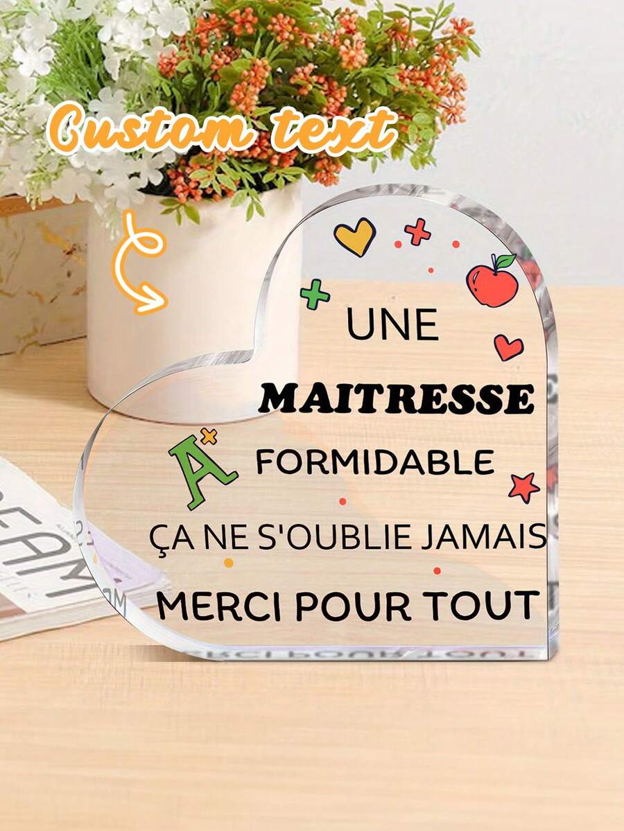 Customized Text Engraved Acrylic Plaque - Heartfelt Gift For Women, Mom, Sisters, Teachers - Unique Birthday And Christmas Present With 'Une Maitresse Formidable C'ane S'oublie Jamais Merci Pour Tout' Message, Classic Style, Family Theme,Multi-Functional,Durable,Ornamental,Reusable,Exquisite,Stylish,High-Quality,Colorful,Modern,Custom,Personalized,Unique - Multicolor - View 1