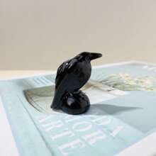 1PC Obsidian Crow Figurine Natural Gemstone Crystal Crafts Healing Energy Stone Halloween Home Decoration Holy Lucky Gift