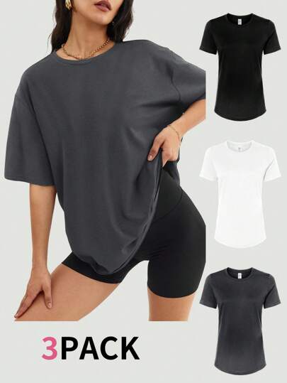 Speed mate 3Pcs Women's Casual Oversized T-Shirts Summer Crewneck Short Sleeve Workout Basic Tee Tops