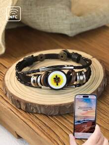 1pc Retro Leather Cross Bracelet For Men, NFC Faith Rope Daily Bible Website Access - Multicolor - View 6