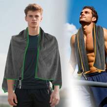 1 pezzo Asciugamano sportivo da fitness nero, asciugamano in microfibra moderno e semplice, super assorbente, morbido e confortevole, antiscivolo, utilizzabile come asciugamano da spalla o tappetino assorbente per sudore, decorazione per bagno domestico, accessorio essenziale per spiaggia estiva e ritorno a scuola