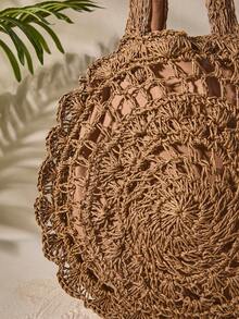 Tropiscape 极简主义扇贝边草编包，完美适用于夏季海滩旅行度假，大号手提包，最佳秋季灵感创意，营造度假氛围，放松身心，海滩，秋季，圣诞节，冬季，圣诞礼物 - 咖啡棕 - 查看 5