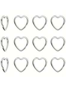 30-Pack Stainless Steel Key Rings, DIY Car Keychain Accessories, Star, Heart & Flower Shaped Keyring Set For Jewelry Making And Crafts - Silver - View 2