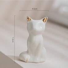 1pc Ceramic Fox Figurine Statue, Cute Golden White Vulpes Desk Decor, Fairy Garden Animal Decoration, Home Decor - Multicolor - View 2