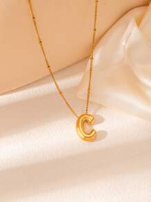 1 pièce Collier pendentif à lettre initiale de ballon à bulles en acier inoxydable plaqué or épais pour femmes et hommes, bijoux de mode personnalisés