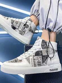 Herren High-Top Sneaker mit grafischem Muster und Schnürsenkeln, vielseitig einsetzbar für Lässig und Outdoor, geeignet für alle Jahreszeiten
