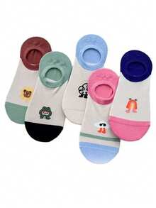5pcs Pack Spring Autumn Women Short Socks, Silicone Non-Slip Invisible Socks, Minimalist Versatile Low Vamp Mesh Breathable - Multicolor - View 6