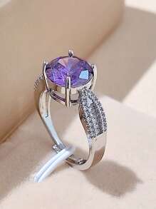 1 anel de cobre ajustável elegante com diamantes de zircônia coloridos, presente moderno